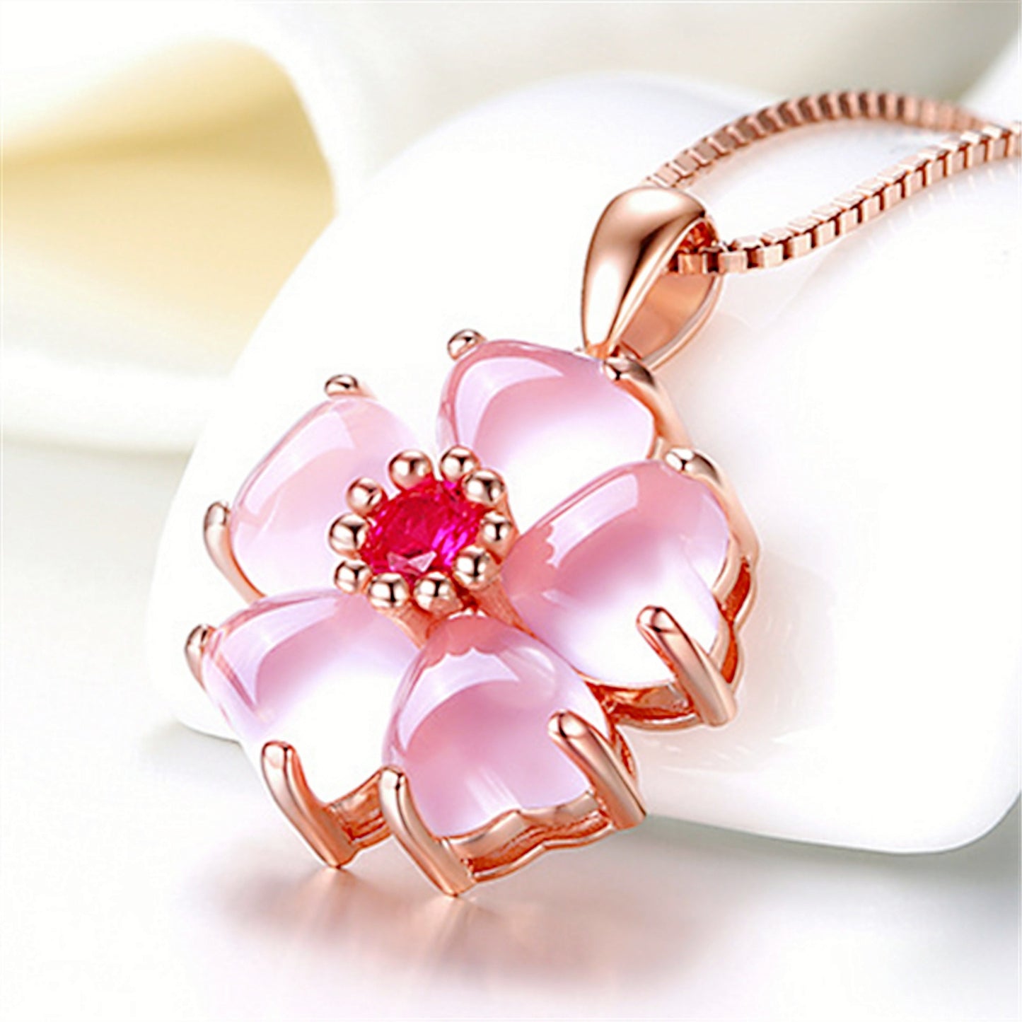 Peach Blossom Heart Crystal Pendant Necklace