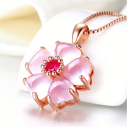 Peach Blossom Heart Crystal Pendant Necklace