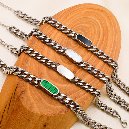 Oval Shell 18K Cuban Chain Bracelet