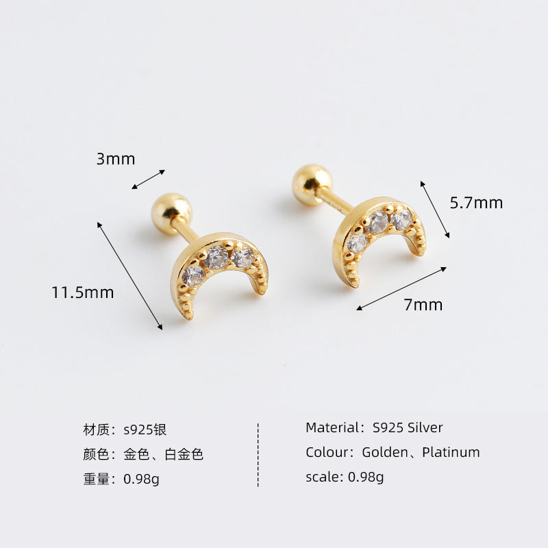 S925 Silver Moon Screw Ear Bone Studs – Colourful Cartilage