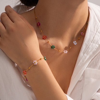 Colorful flower beaded girl dopamine girl all flower choker chain bracelet