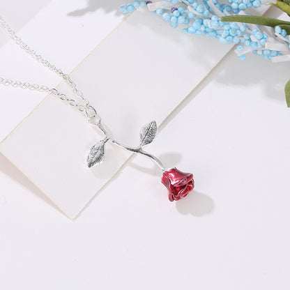 Elegant Red Rose Pendant Necklace