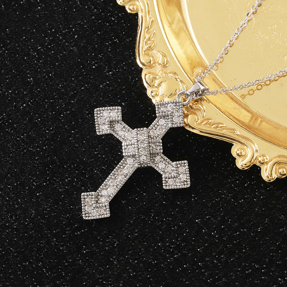 The classic cross pendant is adorned with a super sparkling setting
