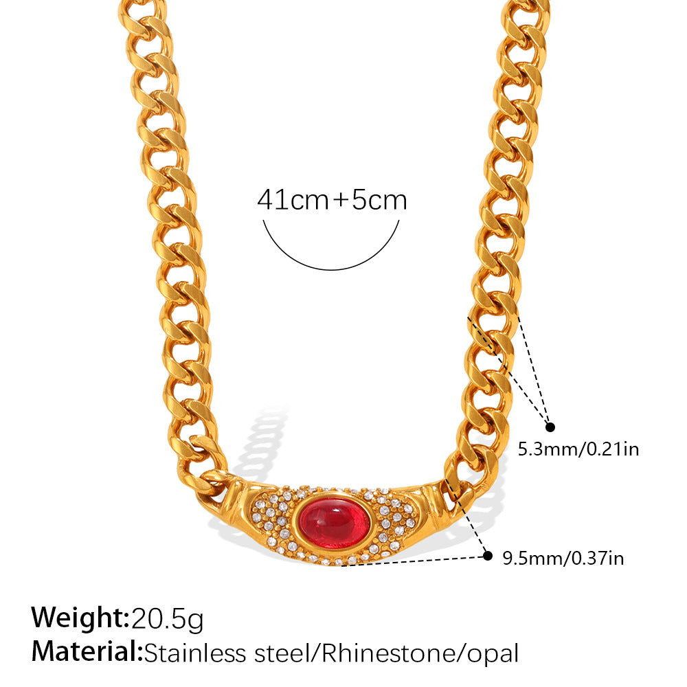 High-end vintage choker chain with cat's eye  inlaid style