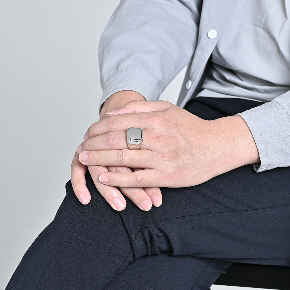 Square seal ooth ring, high-quality men's jewelry