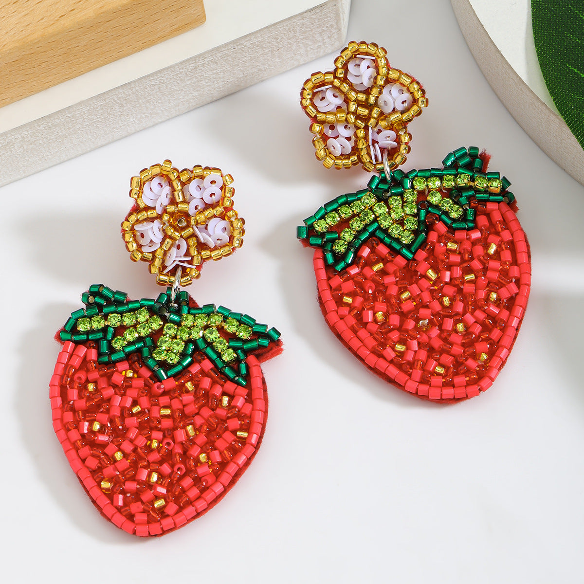 2026 handcrafted strawberry-woven sequined earrings adorned with rice beads