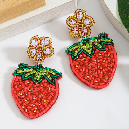2026 handcrafted strawberry-woven sequined earrings adorned with rice beads