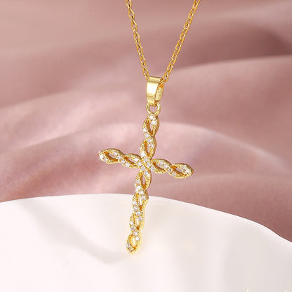 Three-dimensional twisted cross female pendant copper inlaid jewelry design