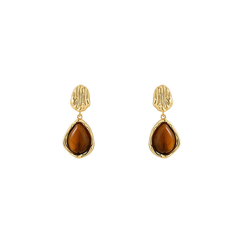 925 Silver Maillard Brown Amber Pearl Stud Earrings