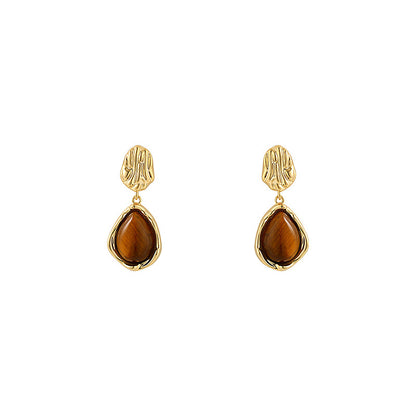 925 Silver Maillard Brown Amber Pearl Stud Earrings