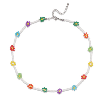 Colorful gradient rice bead Daisy vacation style woven necklace for women