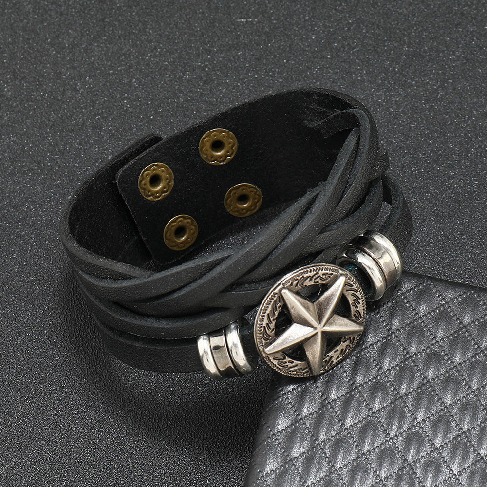 Men's Leather Star Bracelet