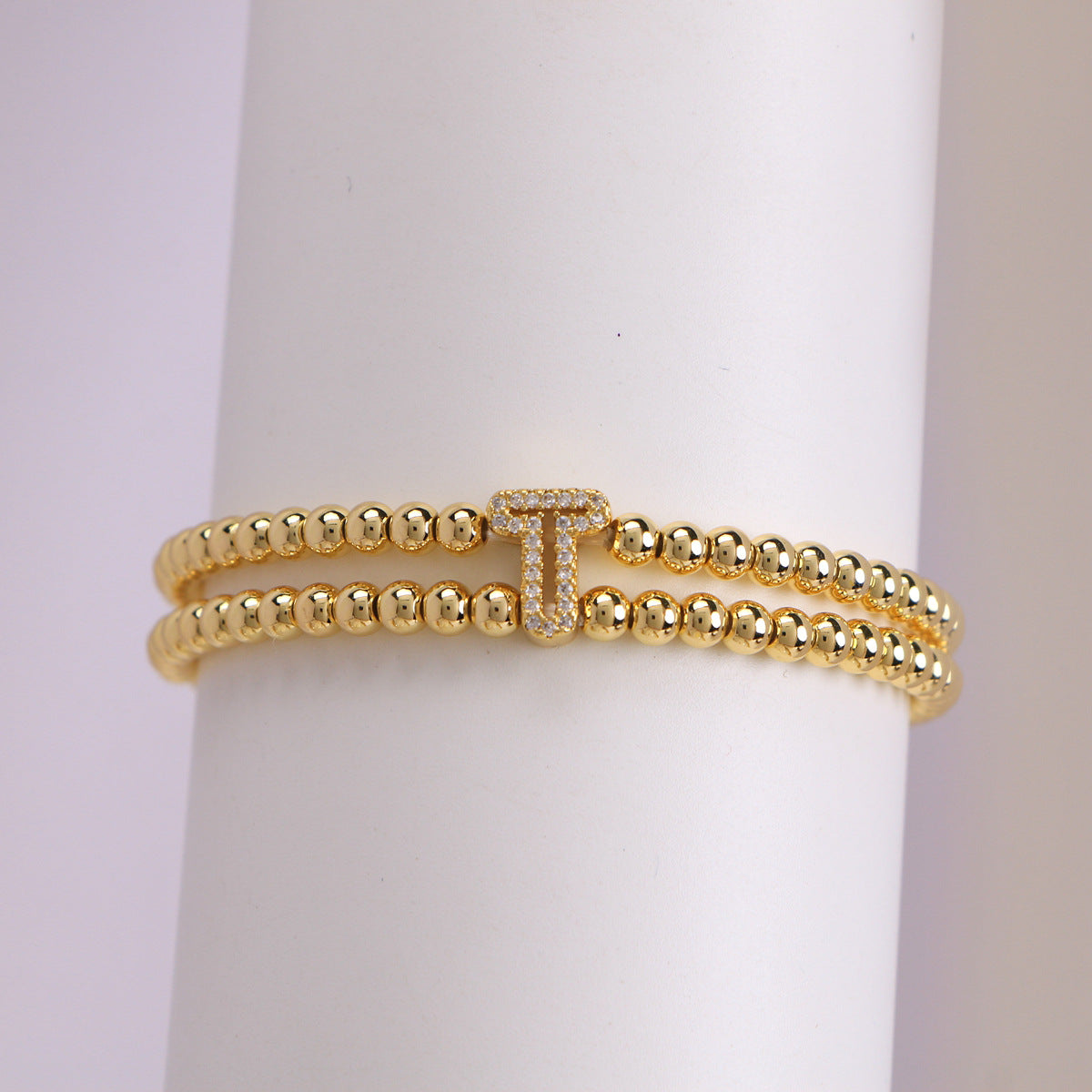 18K Bubble Letter Beaded Bracelet