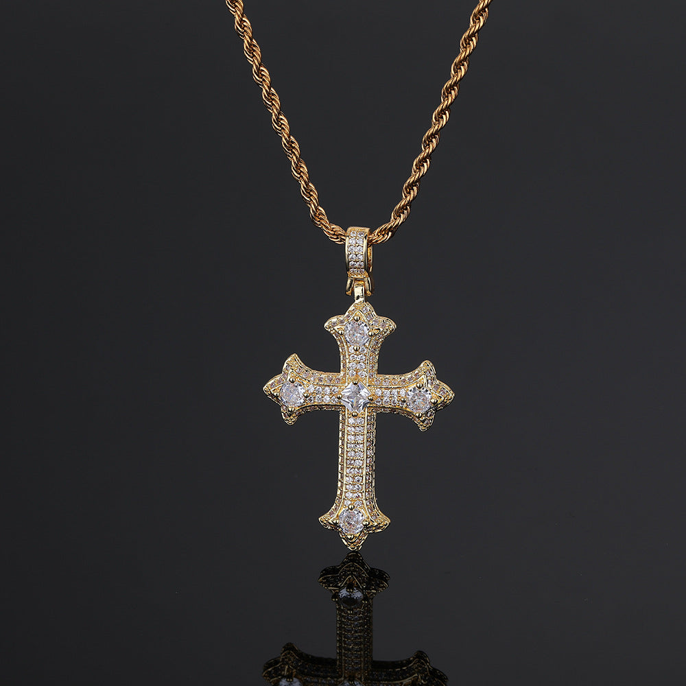 European and American hip-hop accessories, cross pendant, copper inlaid zircon necklace, alternative and personalized accessories, versatile