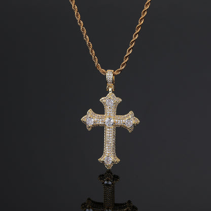 European and American hip-hop accessories, cross pendant, copper inlaid zircon necklace, alternative and personalized accessories, versatile