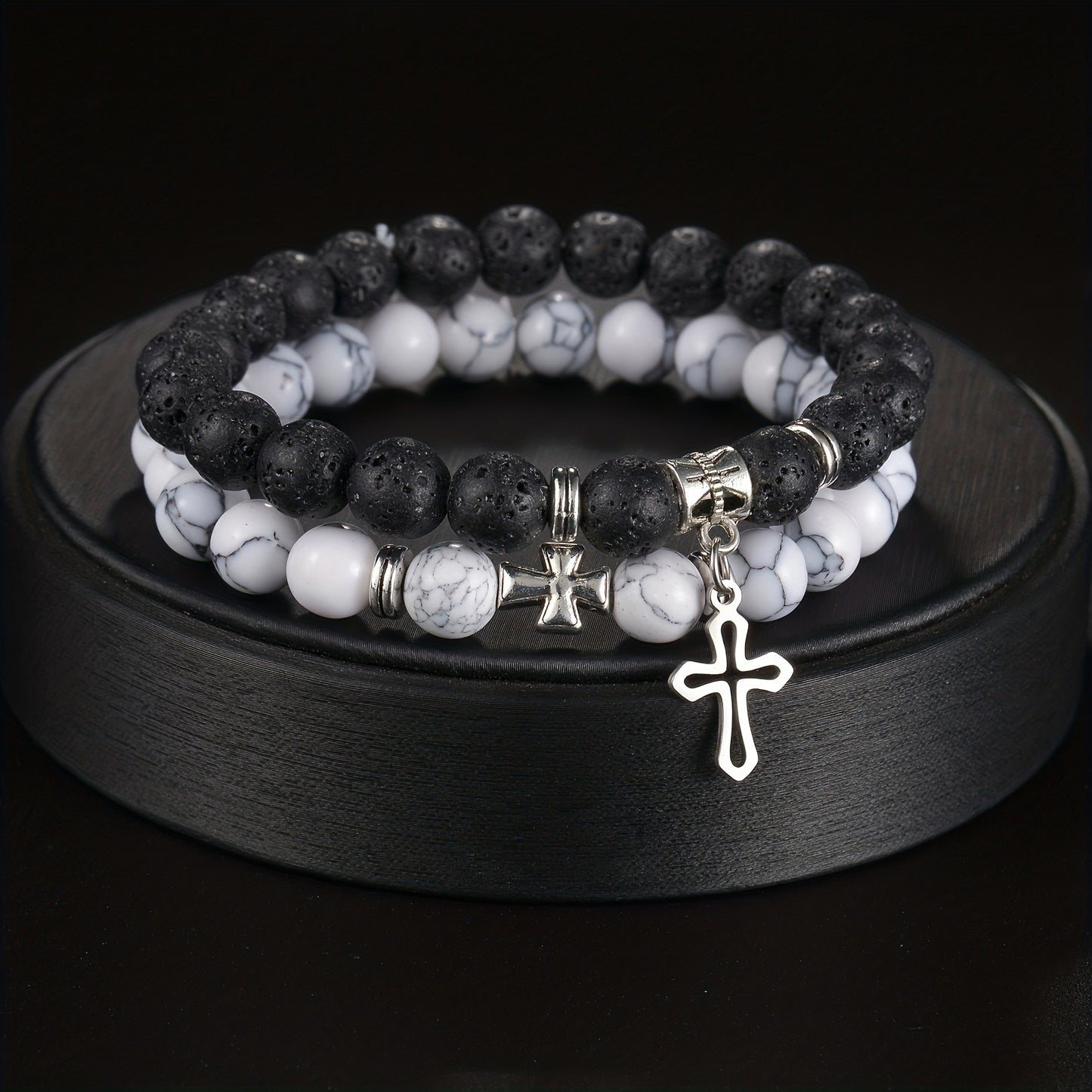 TUME8mm high-quality volcanic  cross bracelet Couple  bracelet