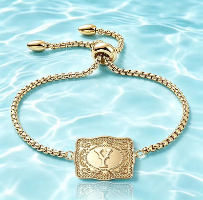 18K Lettered Embossed Fine Chain Bracelet