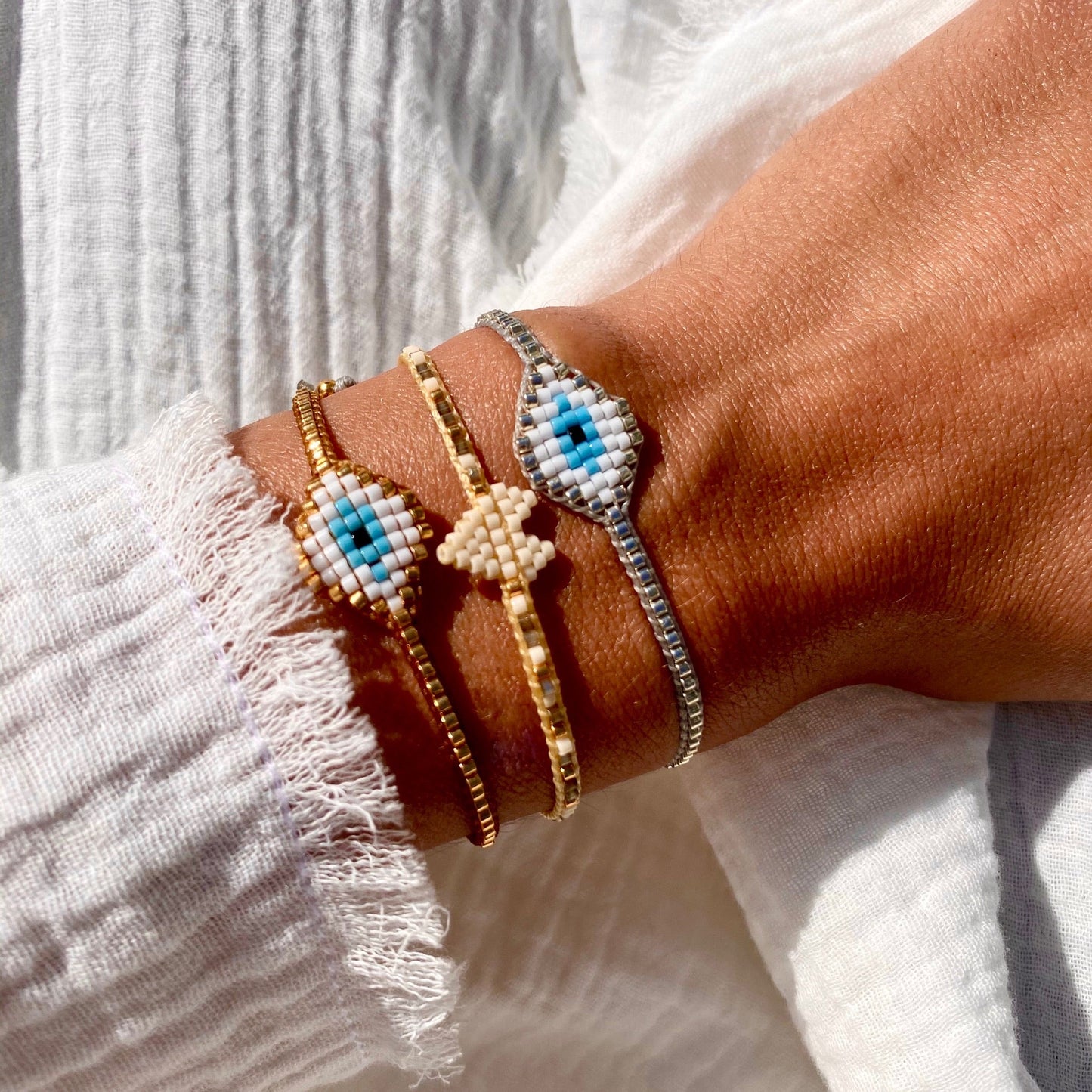 Silver Miyuki Eye Bracelet